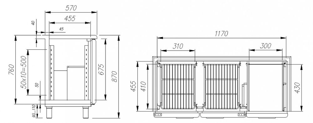 Стол холодильный Polus T57 M2-1-G 0430-1(2)9 (BAR-250С Сarboma)