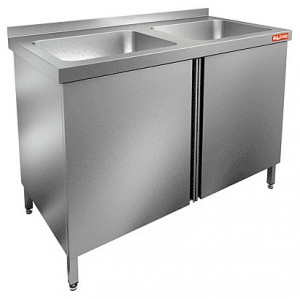 НСЗ2М-10/6Б стол с ванной моеч. 2 секц. (400х400х250) закрыт., распаш двери, HICOLD RUS